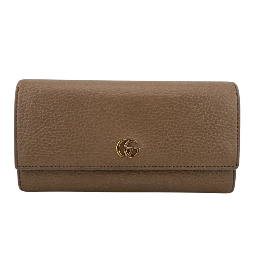 GUCCI 456116 GG Marmont Leather Long Wallet, Beige
